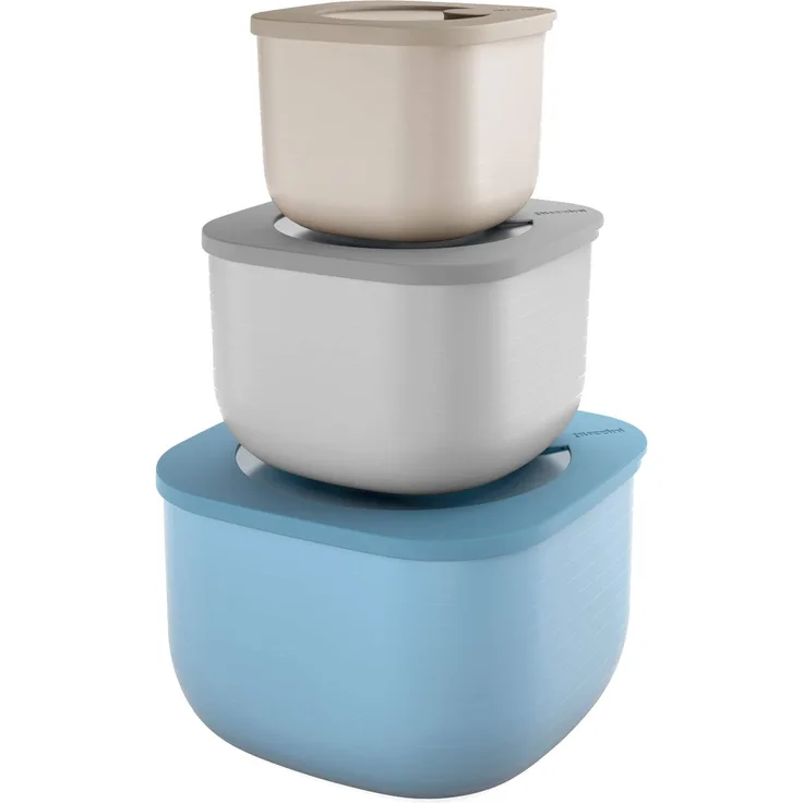 Guzzini STORE&MORE - Set 3 dicht schließende Dosen fu?r Ku?hlschrank-Gefrierschrank-Mikrowelle, hoch Kitchen Active Design, 19,5 x 19,5 x h12,3 cm