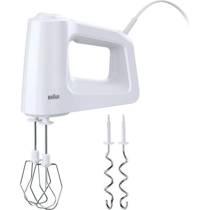 Braun MultiMix 3 Handmixer HM 3000 (450 Watt Handrührgerät, 5 Geschwindigkeitsstufen + Turbo-Funktion, inkl. Schneebesen und Knethaken) weiß – Bild 1
