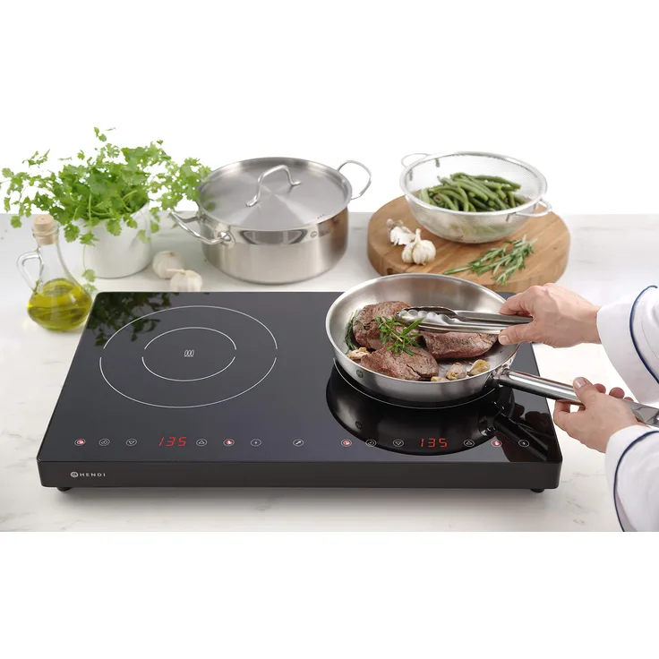 Hendi Kochplatte, Boost-Modus, für Pfannen mit Boden mit Durchmesser von 120 - 230mm, 230V, 3500W, 608 x 370 x 61mm, Edelstahl