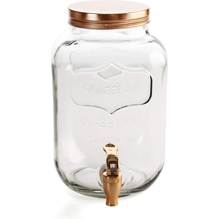 Quid Habitat Getränkespender mit Wasserhahn, Glas, Kupfer, 4 l