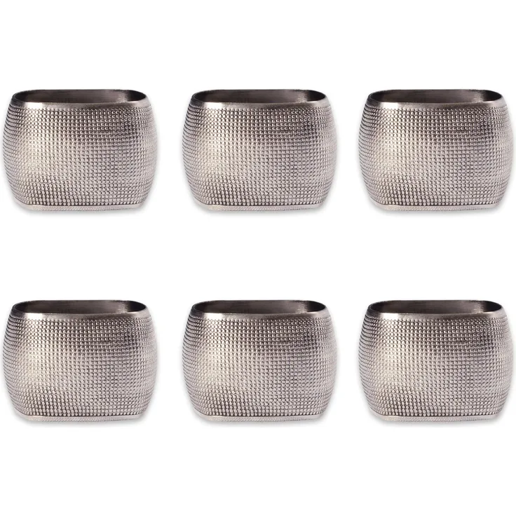 DII Deko Serviettenring Set für Familienessen, Urlaub, Hochzeit, Innen- und Außenpartys oder Alltag, 6er Set Silber strukturiert quadratisch 6 Stück