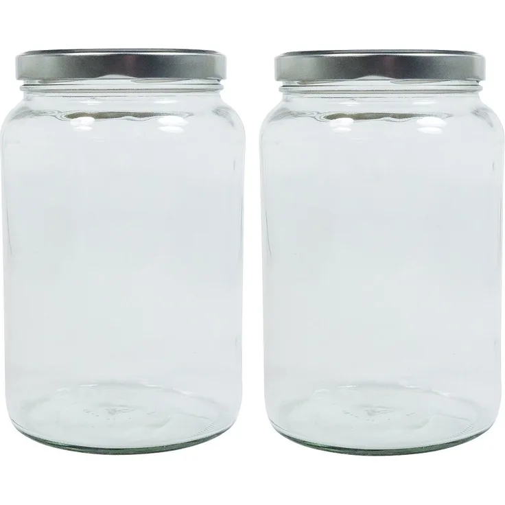 Viva-Haushaltswaren Gabriele Hesse e.K. Einmachglas 2er Set 1,7 Liter mit Schraubverschluss, Vorratsglas, Glasdose inkl. Beschriftungsetiketten Silber