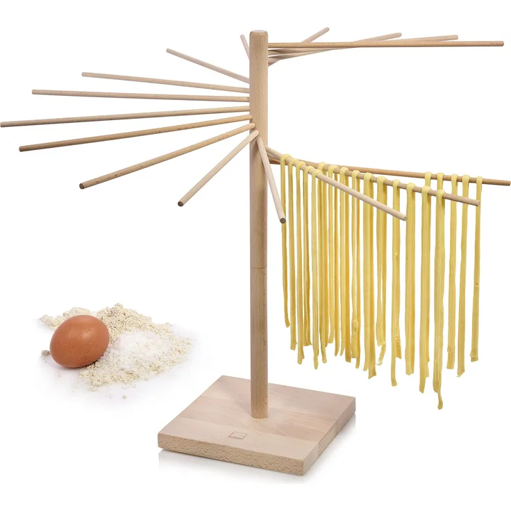 Sänger Pastatrockner XXL demontierbar aus Holz Nudeltrockner | Gesamthöhe 50 cm | 16 abnehmbare Arme | Armlänge 30 cm | Geschütztes Design | Stabile Basis zum problemlosen trocknen selbstgemachter Pasta