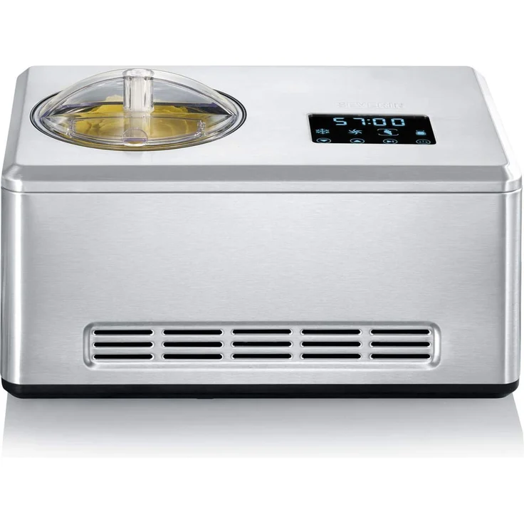 Severin EZ 7406 2-in-1 Eismaschine mit Joghurtfunktion, Eismaschine mit Joghurtfunktion, 180W, inkl. 2 Eisbehälter je 2-Liter,Rezeptbuch, Digitaler Timer, Deckelöffnung, silber – Bild 2