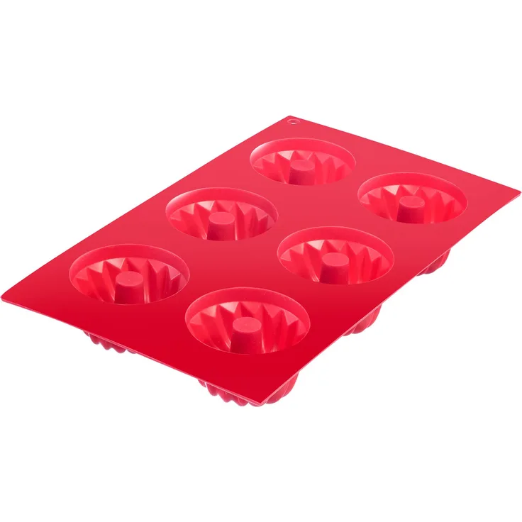 Westmark Küchlein-Backform, Für 6 Mini-Gugelhupf, Silikon, Antihaft-Effekt, Classic, Rot, 30162270