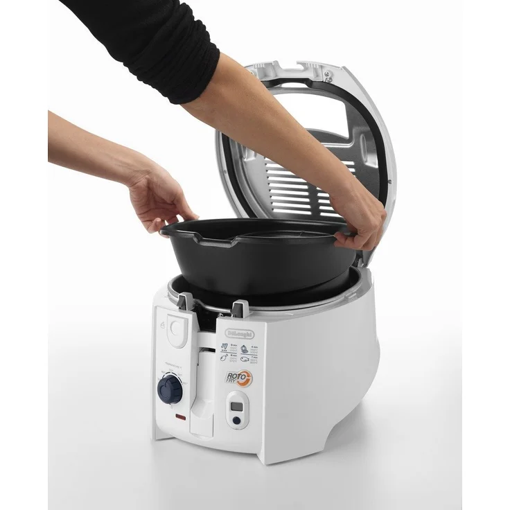 De'Longhi Roto-Fry F28533.W1 Rotofritteuse, Roto-Fry-System für 50 % weniger Öl, 1800 Watt, 1,2 Liter, Easy Clean System, Antihaft-Beschichtung, mit herausnehmbarem Frittierbehälter, mit Öl, Timer, weiß – Bild 3