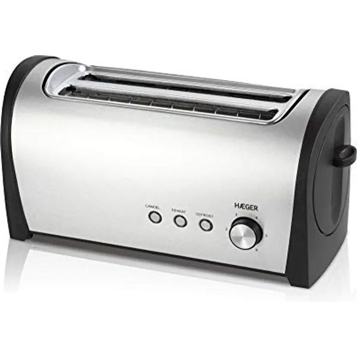 Haeger TO-14D.010A Multifunktions-Toaster, 1400 W, 6 Bräunungsstufen, 3 Funktionen, Edelstahl, silber, schwarz