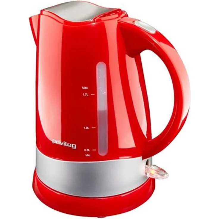 Privileg Wasserkocher 747547, 1,7 l, 2200 W, kabellos, Wasserstandsanzeige, rot