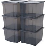 IRIS 6er-Set Aufbewahrungsboxen - Kisten mit Deckel - Stapelboxen 'Useful Storage Box', USB-M, Kunststoff, transparentes Grau, 40 L, 42 x 36 x 26,5 cm