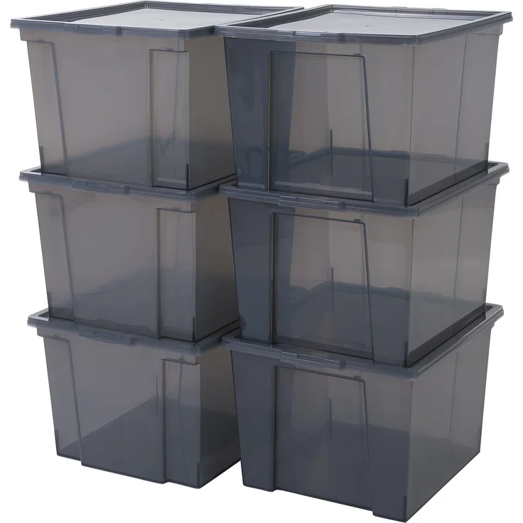 IRIS 6er-Set Aufbewahrungsboxen - Kisten mit Deckel - Stapelboxen 'Useful Storage Box', USB-M, Kunststoff, transparentes Grau, 40 L, 42 x 36 x 26,5 cm