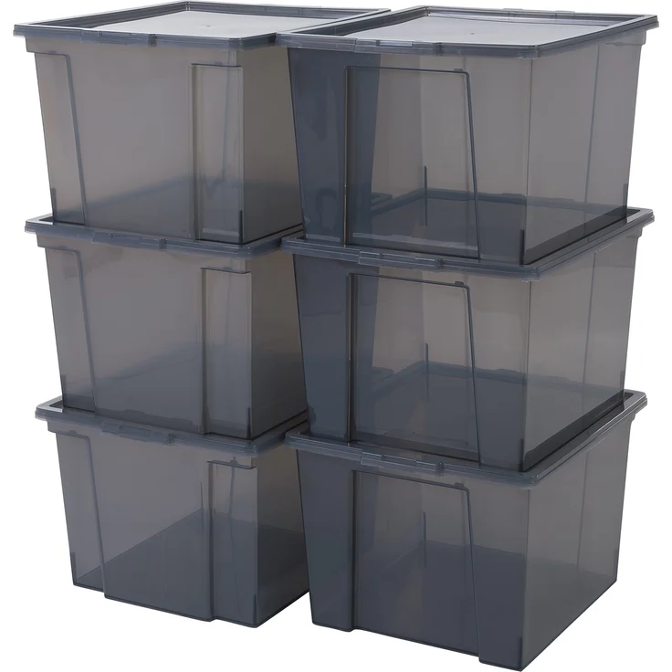IRIS 6er-Set Aufbewahrungsboxen - Kisten mit Deckel - Stapelboxen 'Useful Storage Box', USB-M, Kunststoff, transparentes Grau, 40 L, 42 x 36 x 26,5 cm – Bild 1