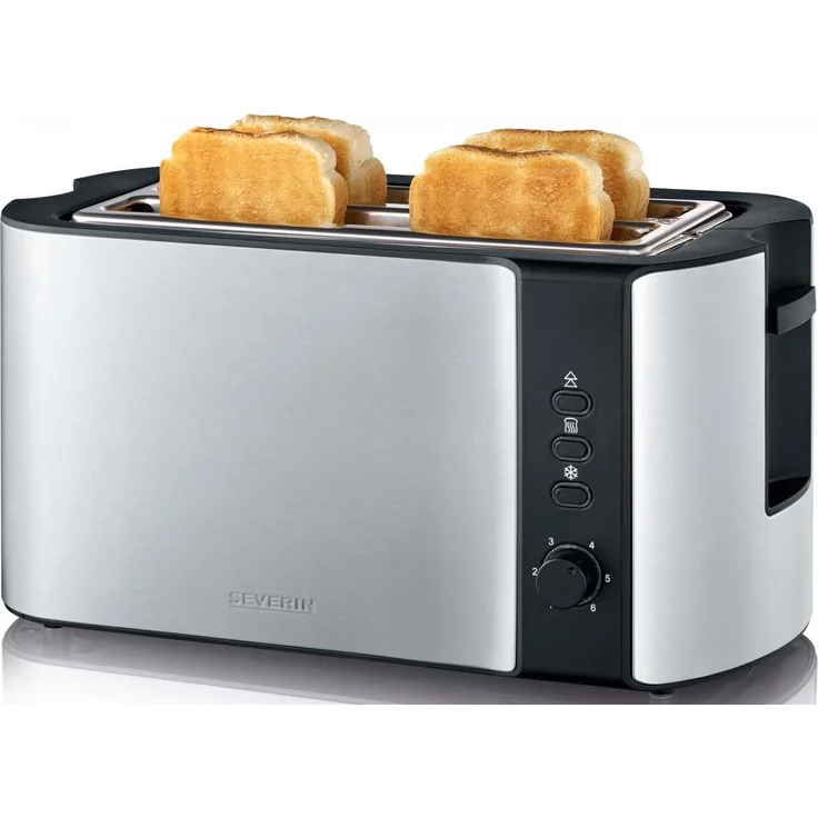 SEVERIN Automatik-Toaster, 2 Langschlitzkammern, Für bis zu 4 Brotscheiben, 1.400 W, AT 2590, Edelstahl-Schwarz – Bild 1