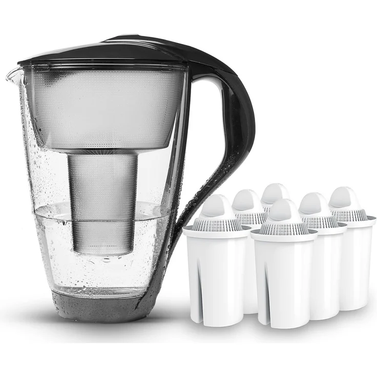 PearlCo Glas-Wasserfilter - Halbjahres-Paket inkl. 6 classic Filterkartuschen (anthrazit) – Bild 1