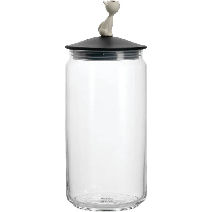 Alessi ''MIÒJAR'''', Behäl+C2ter für Katzenfutter aus Glas mit Deckel aus thermoplastischem Harz, schwarz