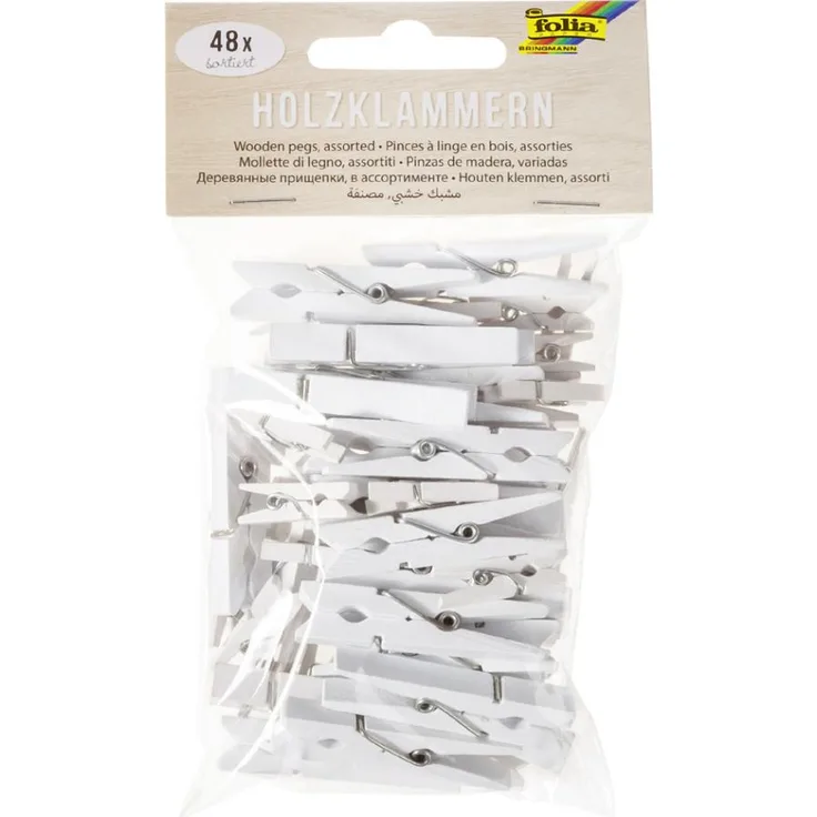 folia Holzklammern, weiß, 3 Größen sortiert