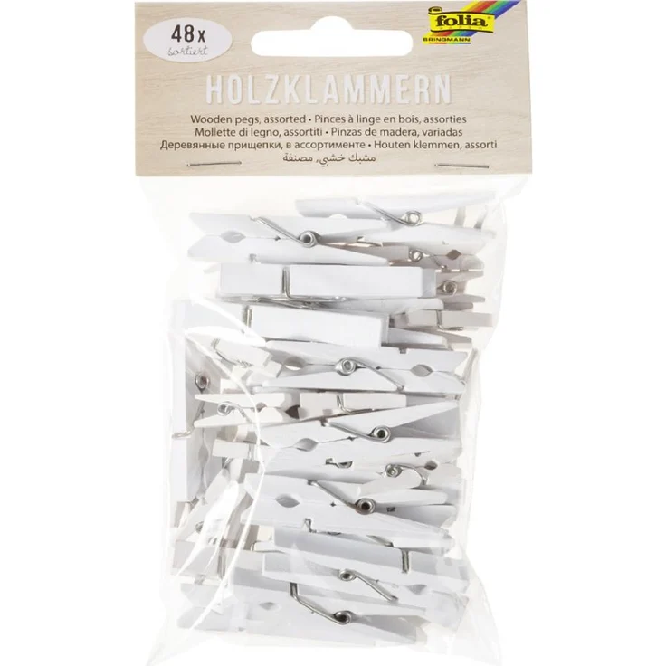 folia Holzklammern, weiß, 3 Größen sortiert