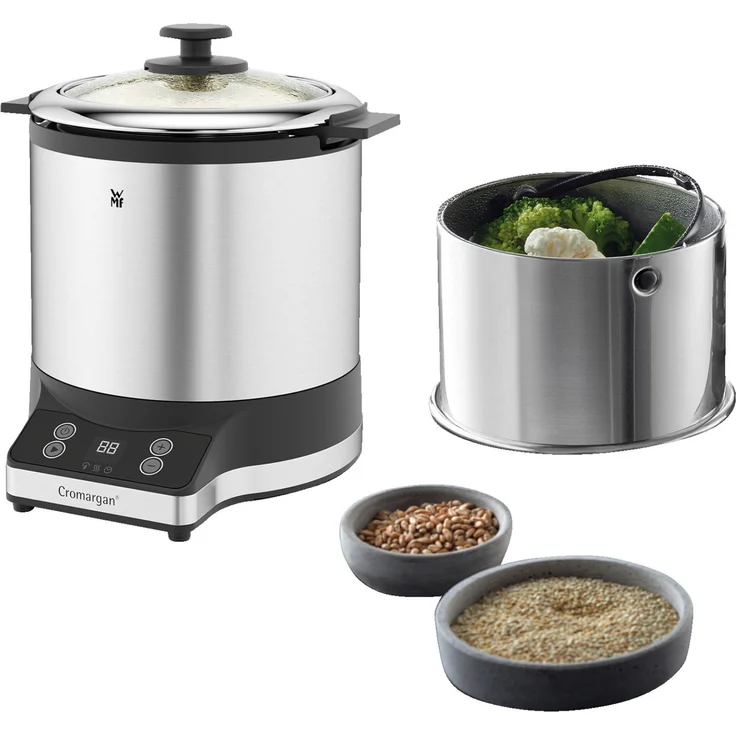 WMF Küchenminis Reiskocher, 220 W, mit Lunch-to-go-Box, Damfgarer, platzsparend, Innentopf mit To-Go-Deckel, 1,0l Volumen, cromargan matt – Bild 2