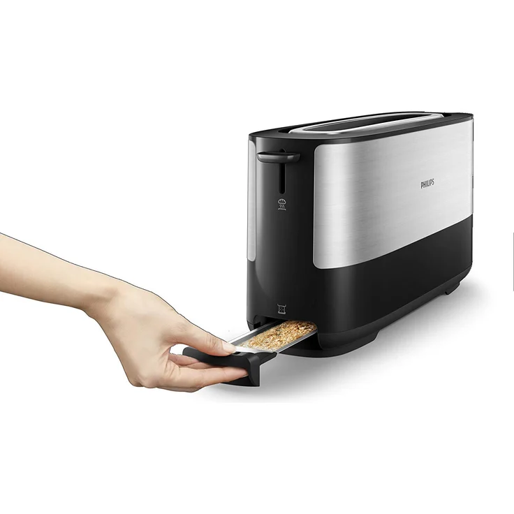 Philips Langschlitztoaster (Edelstahl) 8 Bräunungsstufen, Brötchenaufsatz, 950 Watt, schwarz HD2692-90 – Bild 4