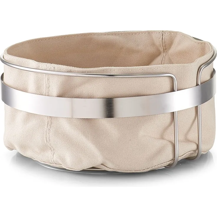 Zeller 27248 Brotkorb mit Beutel, Metall-Baumwolle, beige, 22 x 22 x 10,8 cm