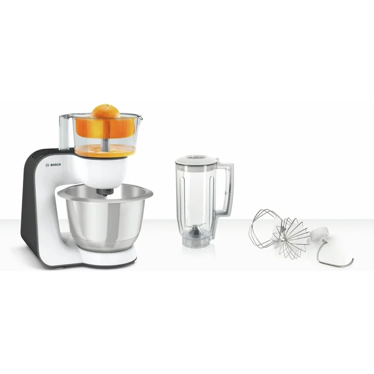 Bosch MUM50123 StartLine Küchenmaschine, 800W, 3,9L Edelstahlschüssel, 4 Geschwindigkeiten, inkl. Patisserie-Set, Standmixeraufsatz, Zitruspressenaufsatz, grau, Serie: MUM5 – Bild 3