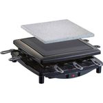 Steba RC 3 Plus Gourmet Raclette, emaillierte Stahlguss-Grillplatte geriffelt/glatt, Natursteingrillplattefür 8 Personen, 1450 Watt, schwarz