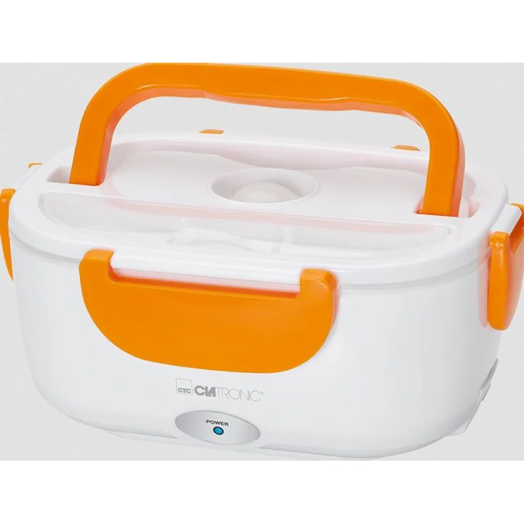Clatronic LB 3719 elektrische Lunchbox, Erwärmen von Speisen bis zu 75°C, Volumen Circa 1.7 Liter, weiß-orange, Kunststoff – Bild 1