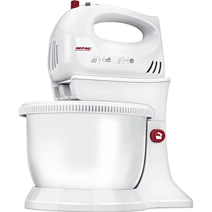 MPM MMR-16Z Handmixer 750 W mit Edelstahl-Topf, weiß
