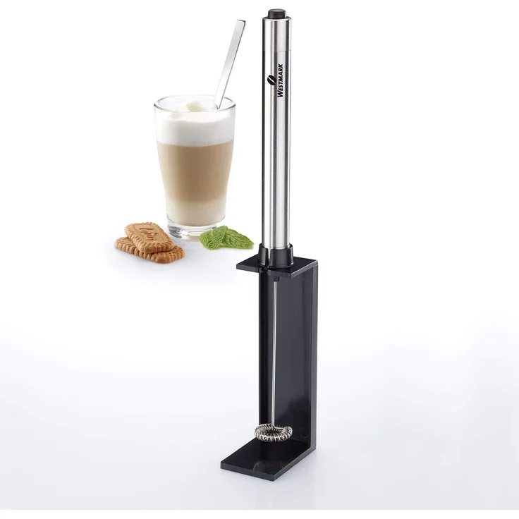 Westmark 24762260 Milchaufschäumer, batteriebetrieben, für kalte oder warme Milch, rostfreier Edelstahl, Brasilia, schwarz, silber
