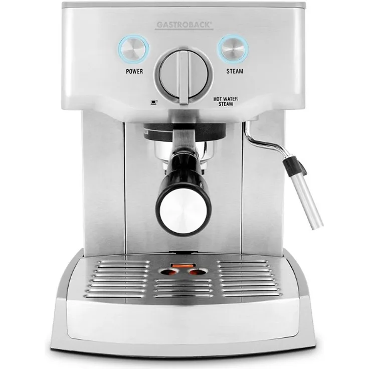 Gastroback 42709 Design Espresso Pro, Espressomaschine mit Siebträger, Milchaufschäumdüse, 15 bar, 1.5 L, Thermoblock-Heizsystem, 18-8 Edelstahl