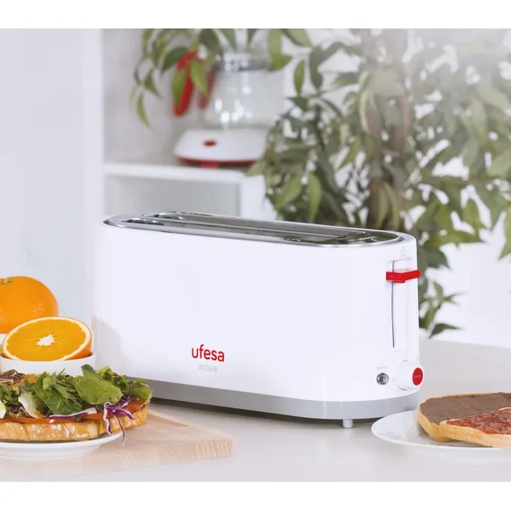 Ufesa TT7375 TT7375-Toaster, 900W Leistung, 2 Langsschlitzkammern, Extra Lift, 7 Toastgrad Positionen, Abnehembares Krümelschublade, Weiß und Grau
