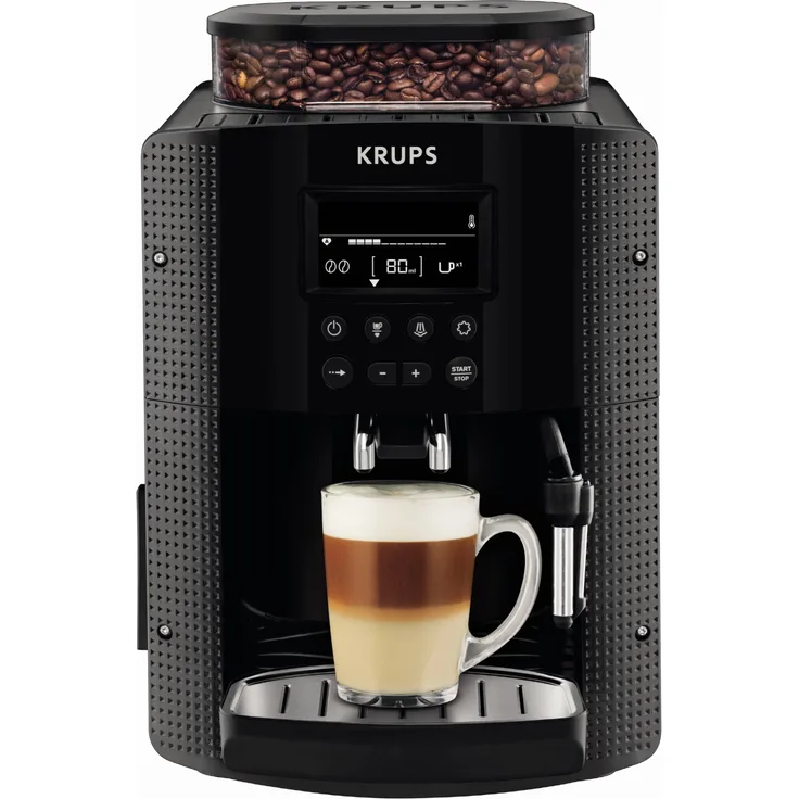 Krups Arabica Display EA8150 Kaffeevollautomat mit integriertem Mahlwerk, 1450 Watt, integrierte Reinigungsprogramme, Memory-Funktion, schwarz