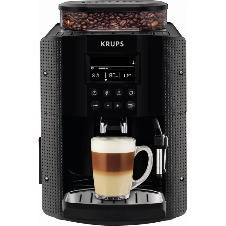 Krups Arabica Display EA8150 Kaffeevollautomat mit integriertem Mahlwerk, 1450 Watt, integrierte Reinigungsprogramme, Memory-Funktion, schwarz – Bild 1