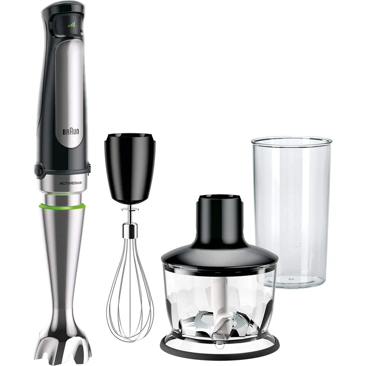 Braun Multiquick 7 MQ7035X Stabmixer, 1000 Watt, inkl. Universalzerkleinerer-Aufsatz, Mixbehälter, Schneebesen, ACTIVEBlade, EasyClick Plus, schwarz, edelstahl – Bild 1