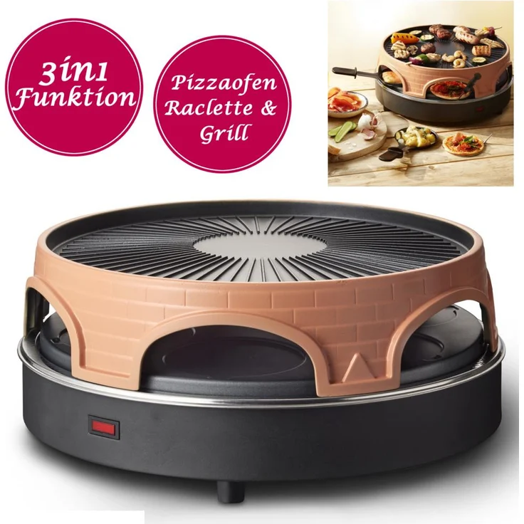 Emerio Pizzaofen, PIZZARETTE das Original, 3 in 1 Pizza-Raclette-Grill, patentiertes Design, für Mini-Pizza, echter Familien-Spaß für 6 Personen, PO-113255.4 – Bild 2