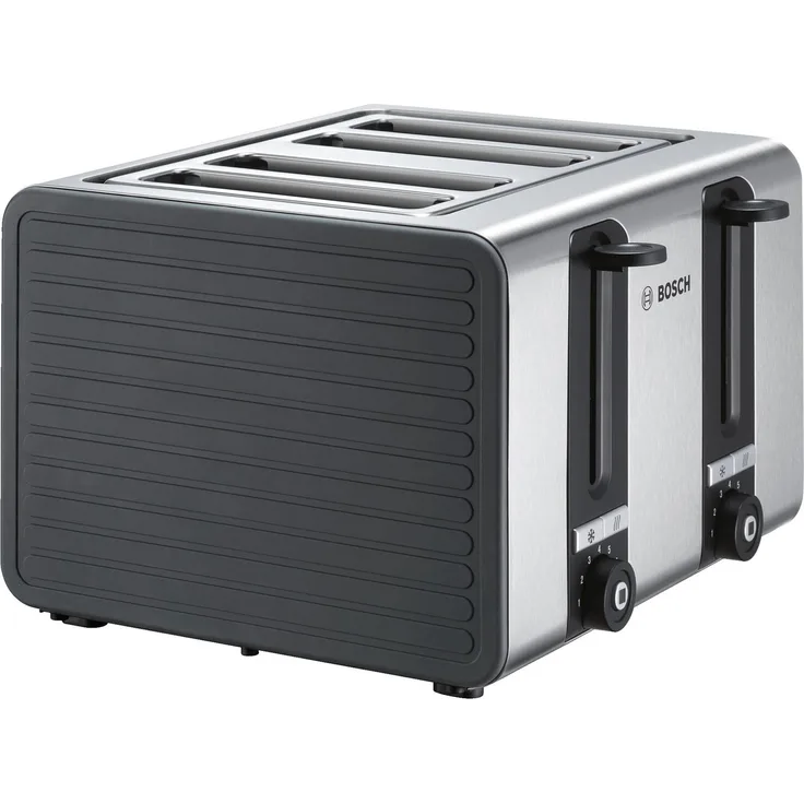 Bosch TAT7S45 4-Schlitz Toaster, Auftau-Aufknusperfunktion, automatische Brotzentrierung, Abschaltautomatik, 1800 W, Edelstahl-schwarz