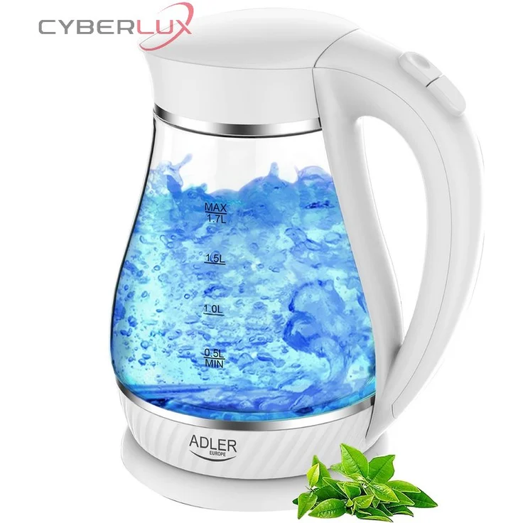 Glazen Waterkoker, Theekoker, Waterzuiveraar, Waterketel, Ketel 1,7 Liter LED Binnenverlichting, Weiß
