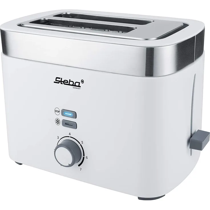 Steba Toaster TO 10 Bianco | Doppel-Schlitztoaster für 2 Scheiben Toast | 7 Bräunungsstufen einstellbar | 3 Funktionen: Toasten, Auftrauen, Stoppen | Automatische Brotscheibenzentrierung