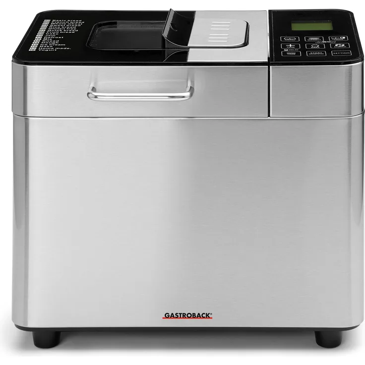 Gastroback 42823 Design Brotbackautomat Advanced, Edelstahl Brotbackmaschine 18 Programme, automatisches Zutatenfach, für 500?g, 750?g und 1.000?g Brotlaibe, Sichtfenster, Timer, 18-8, silber