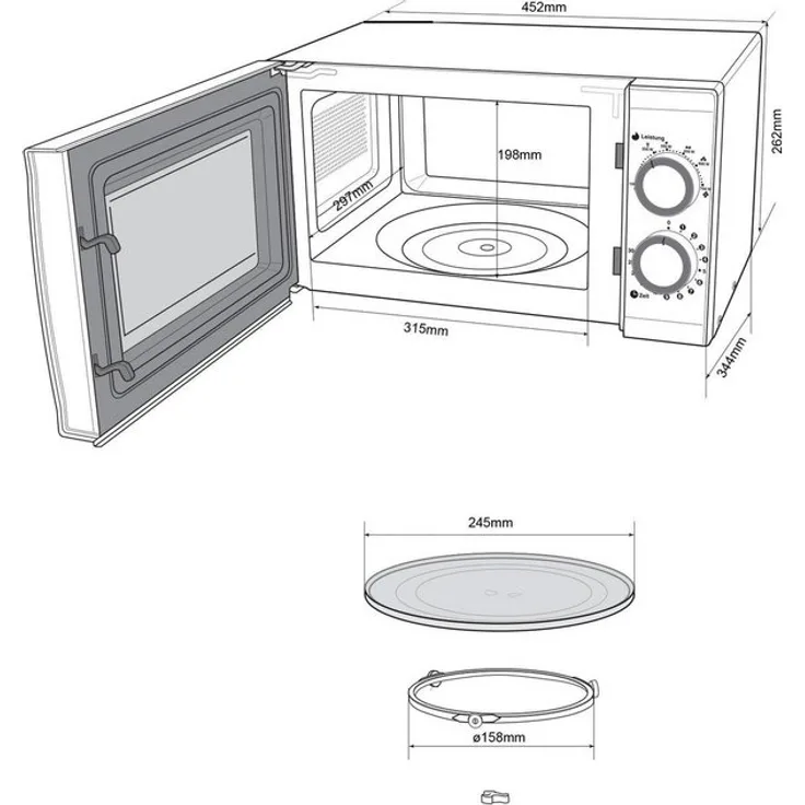 Hanseatic Mikrowelle 634711, Mikrowelle, 20 L, Auftaufunktion 700W Silber, Schwarz