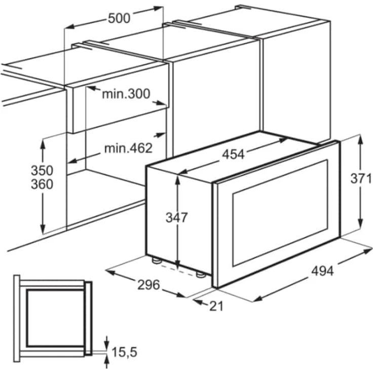 AEG MBB1755SEM 50cm Mikrowelle, Einbaugerät, 800 Watt, 17 Liter Garraum, Touch-Bedienung, Display mit Uhr – Bild 2