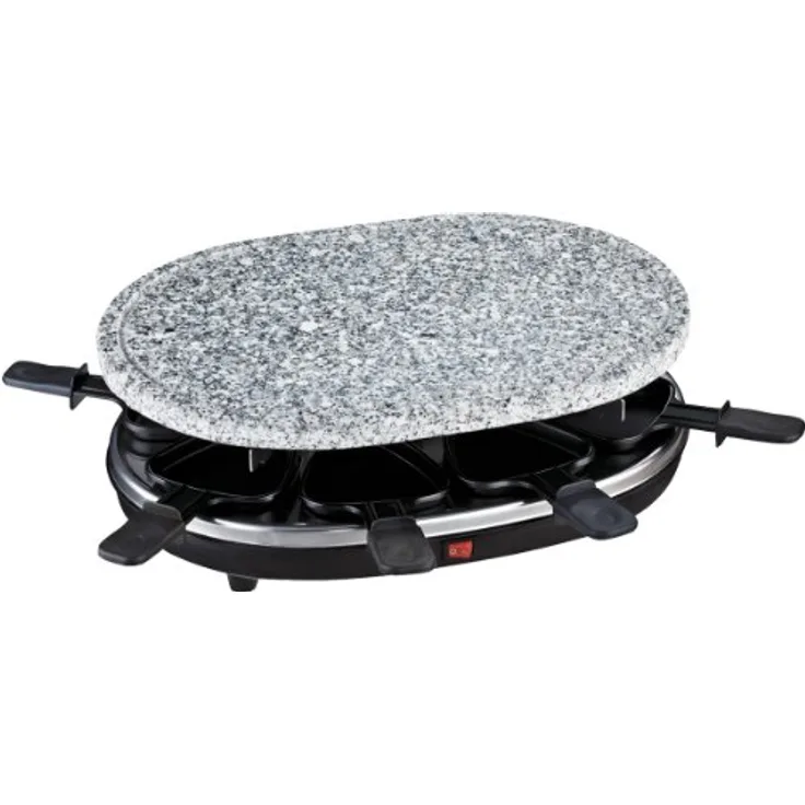 H.Koenig RP85 Raclette-Gerät - 8 Personen - Naturstein-Grillplatte - mit Pfännchen - 900 W - schwarz