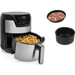 Princess Digitale XXL Edelstahl Heißluftfritteuse, 2tlg. Zubehörset, ohne Fett, 4,5 Liter Fassungsvermögen, 1500 Watt, Edelstahl, schwarz