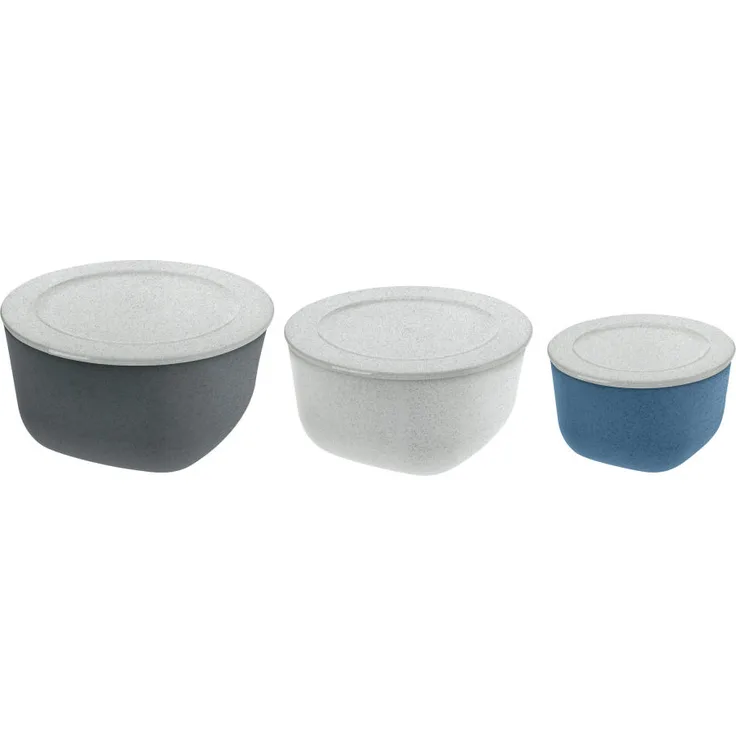 Koziol Box mit Deckel, 3er Set Connect, Aufbewahrungsbox, Organizer, Kiste, Thermoplastischer Kunststoff, Organic Deep Blue, Organic Deep Grey, Organic Grey, 3873302