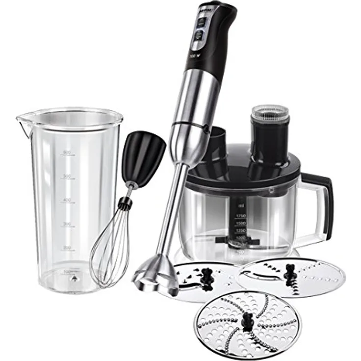 MPM MBL-11 Handmixer-Set, Schleifmaschine, Stäbe, 3 in 1, Edelstahl, 3 Verschiedene Klingen, abnehmbar, 800W, 1750 milliliters, Black