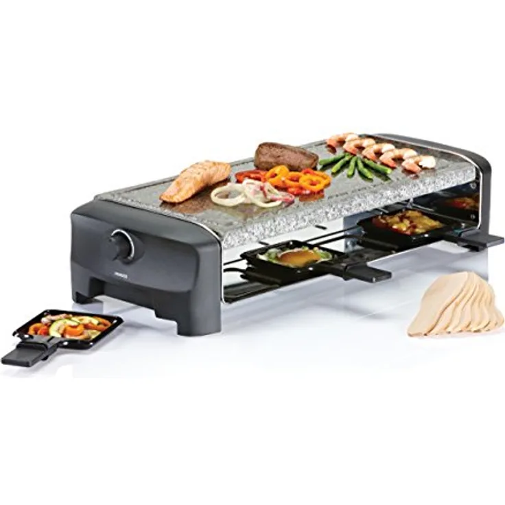 Princess Raclette Steingrill - für bis zu 8 Personen mit 8 Pfännchen und regelbarem Thermostat, 162830