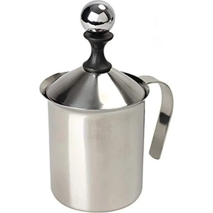 HomeGoal Milchaufschäumer, manueller Milchaufschäumer, manueller Milchaufschäumer aus Edelstahl, für Cappuccino, Kaffee, Latte, heiße Schokolade, 400 ml