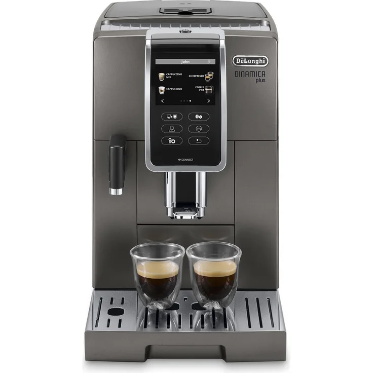 De'Longhi Dinamica Plus ECAM 370.95.T Kaffeevollautomat mit Milchsystem und integriertem Mahlwerk, Cappuccino und Espresso auf Knopfdruck, 3,5 Zoll TFT Touchscreen Farbdisplay und App-Steuerung, titan