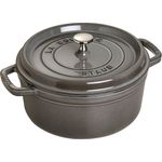 Staub 1102218 Cocotte-Bräter, rund mit Deckel 22 cm, 2,6 L, mit mattschwarzer lierung im Inneren des Topfes, graphitgrau