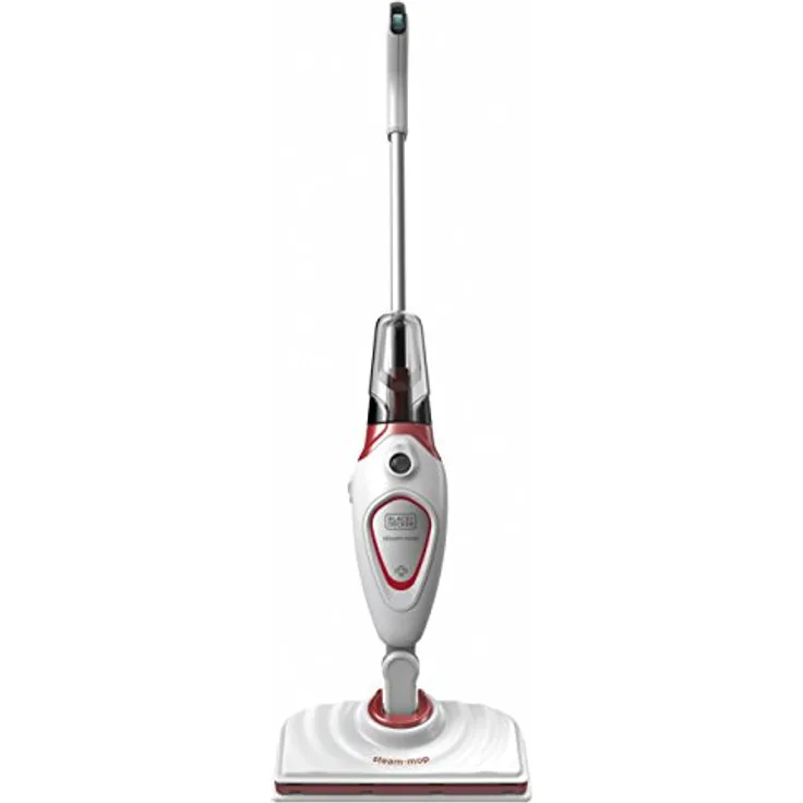 Black + Decker 1600W Steam Mop, Dampfbesen mit abnehmbaren Wassertank, inkl. 2 Pads und 1 Teppichgleiter, mit eingebautem Wasserfiltersystem gegen Verkalkung, 180° drehbarer Reinigungsfuß, BDS1616R