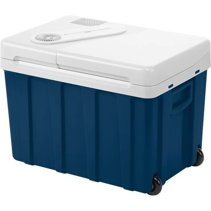 Mobicool MQ40W AC-DC Kühlbox thermoelektrisich, mit Rollen, Energieeffizienzklasse F, 39 Liter, 12 V und 230 V für Auto, Lkw und Steckdose, blau, weiß – Bild 1